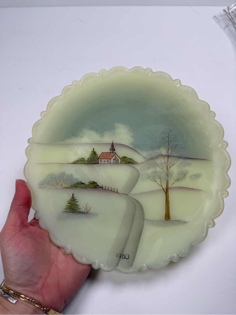 Fenton Scenic Scalloped Glass Plate • winter 1980
